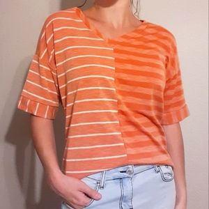 Boutique || Orange stripe contrast tee